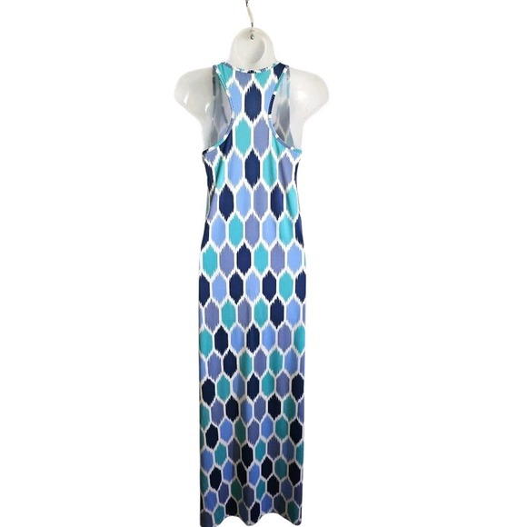 Tori Richard Valerie Racerback Tank Maxi Dress Blue Green Geometric Sz S Hawaii - Picture 2 of 13